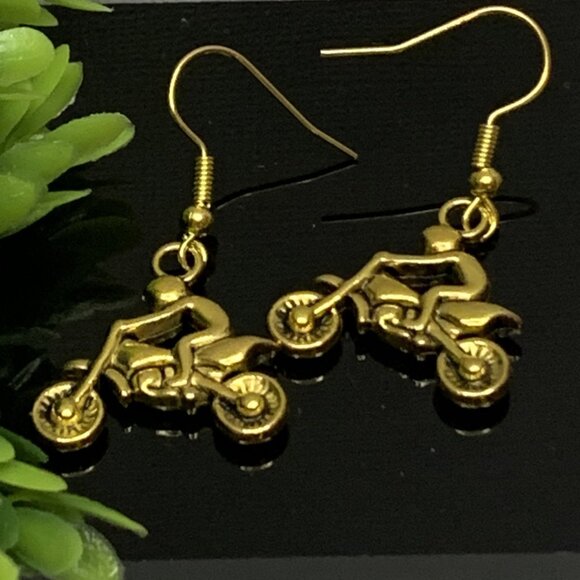 Motorcycle Earrings, Bike Earrings, Dirt Bike Earrings, Gift Idea, Cute Earring - Picture 2 of 6